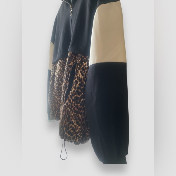 Zara Basic Black Leopard Print Color Block Lightweight Hoodie Sweatshirt XS - Picture 5 of 8